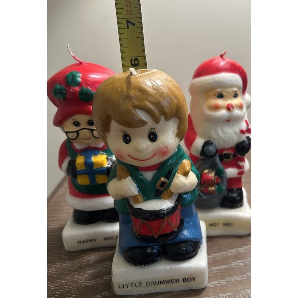 Vtg Christmas Candles Hand Painted‎ Figures set of 3 Santa Mrs Claus Drummer Boy - Picture 16 of 16